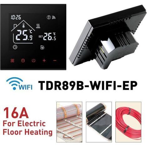 FOREHILL Thermostat Connecté WiFi Thermostat d&39Ambiance Intelligent pour Chauffage au Sol Électrique Thermostats Programmable sans Fil avec Capteur Externe Compatible FOREHILL 16A,Noir