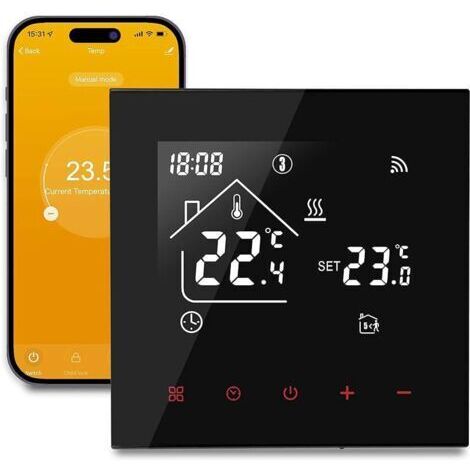 FOREHILL Thermostat Connecté WiFi Thermostat d&39Ambiance Intelligent pour Chauffage au Sol Électrique Thermostats Programmable sans Fil avec Capteur Externe Compatible FOREHILL 16A,Noir