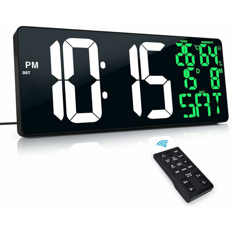 Forehill - 18'' Grande Horloge Numérique avec Télécommande, Horloge Digitale led Auto dst, Horloge Murale Digitale à Luminosité Réglable, avec