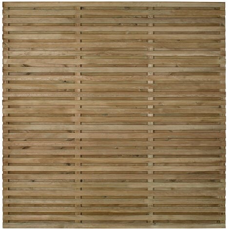 main image of "Forest 5'11" x 5'11" Pressure Treated Contemporary Double Slatted Fence Panel (1.8m x 1.8m)"