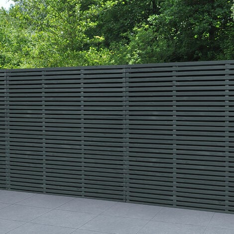 Forest 6' x 6' Contemporary Grey Double Slatted Fence Panel (1.8m x 1.8m) - Dip treated