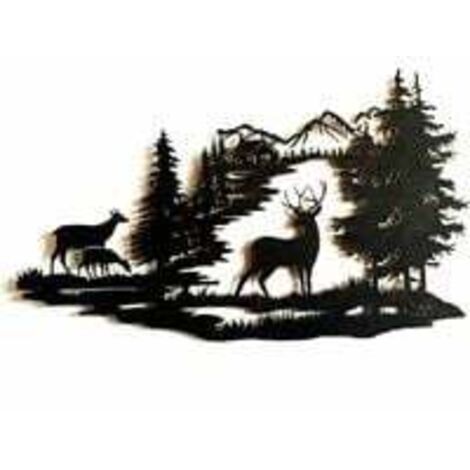 Forest Deer Scene Mur Art Metal Mountain Hanging Mur Mur Sculpture  Deco Pour Salon Metal Mountain Art Forest Deer Scène Mur Mur De Suspension Sculpture Pour Le Sa