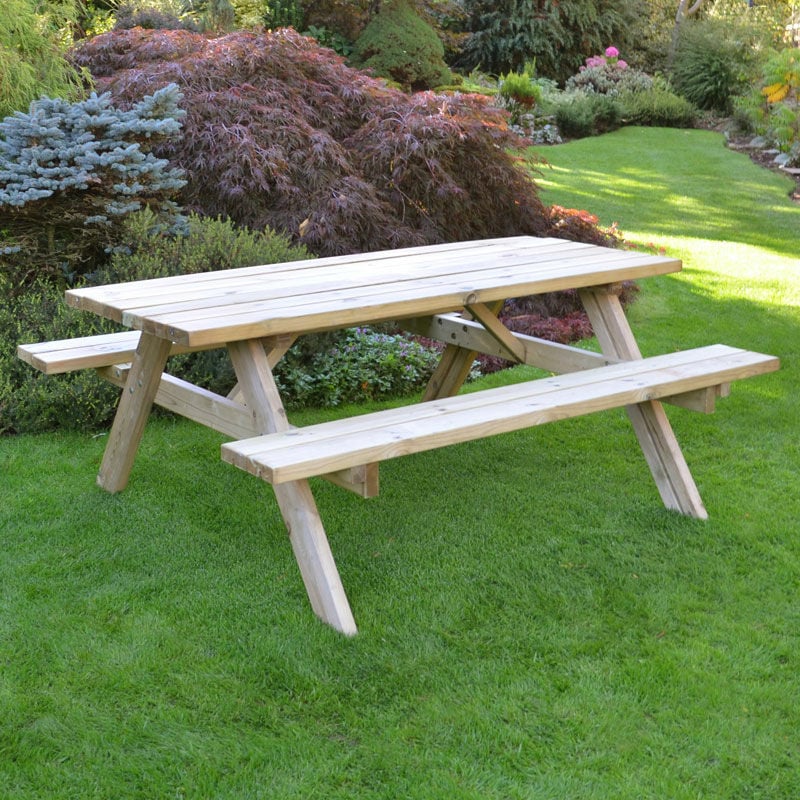 Forest Garden - Forest Large Rectangular Wooden Garden Picnic Table 6'x5' (1.8x1.5m)