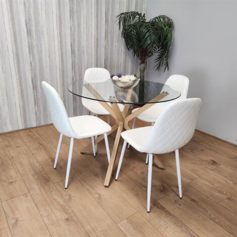Forest Round Glass Table + 4 white gem