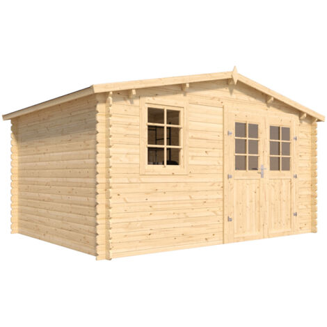 FOREST STYLE - Cobertizo de Jardín Vallo Modern 14 m² (4,08 x 4,04 x 2,26 m) – Madera de Pino Silvestre – Techo de Fieltro Bituminoso – Ventana Oscilobatiente – Puertas de Cristal – Cerradura de Acero