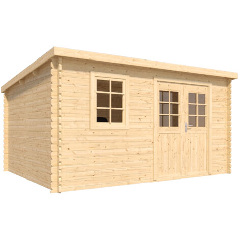 FOREST STYLE - Cobertizo de Jardín Vallo Modern 8,4 m² (4,02 x 2,60 x 2,04 m) – Madera Natural – Techo de Fieltro Bituminoso – Ventana Oscilobatiente – Puertas de Cristal – Cerradura de Acero Galvaniz