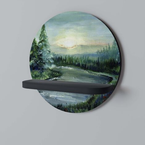 FOREST SUNSET Rundes Regal Schwarz