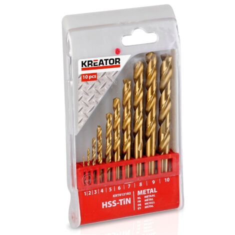 Foresta in metallo HSS Titanio Kreator x10Cofanetto da 10 punte HSS-Tin