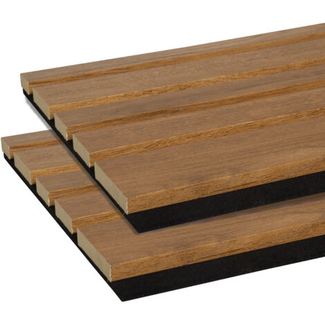 Forestea – Lot de 2 panneaux acoustiques MDF chêne bronze – 2600 x 300 x 17 mm – Habillage mural décoratif – Réduction résonance