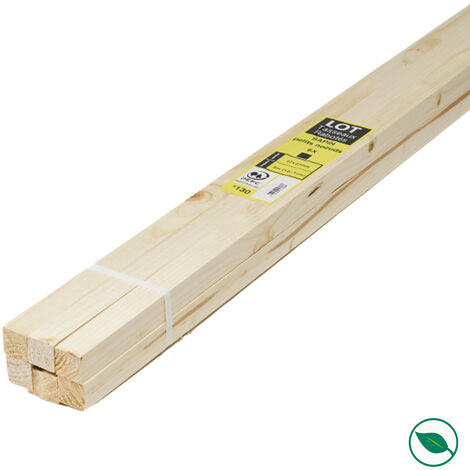 Forestea – Lot de 6 tasseaux sapin rabotés 2400 x 21 x 21 mm – Certifié FSC 100% – Pour cloisons et supports en bois dur
