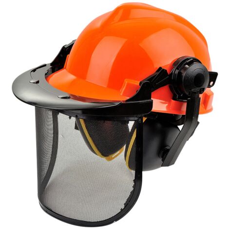 main image of "Forestry chainsaw safety helmet with 27SNR Adjustable Earmuffs, Mesh visor. M-5009OR EN397 helmet for chainsaw, forestry and landscaping"