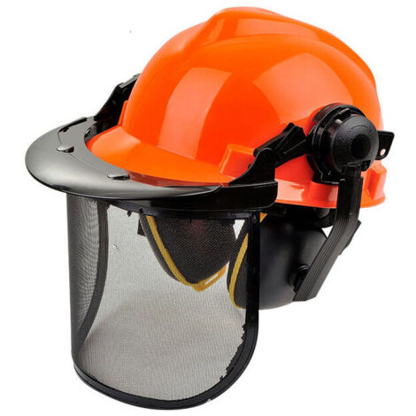 Forestry safety helmet with chin guard. EN397 reflective, ventilated and lightweight work helmet for forestry, construction, electrical and industrial applications (one size fits all, o