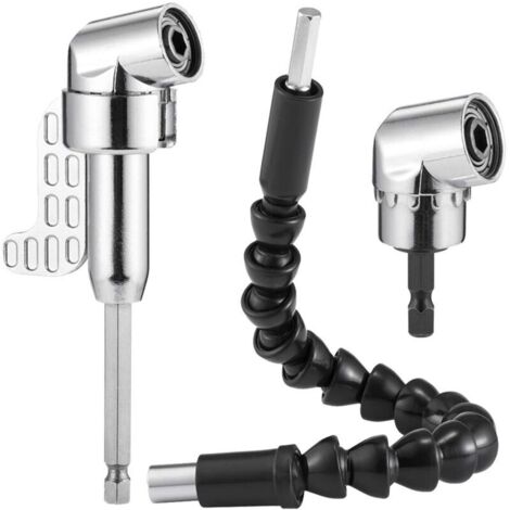 Foret à angle droit et kit d'extension d'angle flexible pour foret ou tournevis Adaptateur de douille de 1/4 po, pratique et pratique dans un espace de travail serré