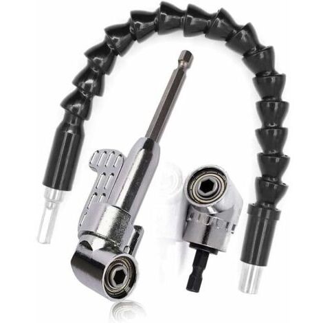 Foret à angle droit et kit d'extension d'angle flexible, Renvoi d'Angle Visseuse Coudée à Angle Droit 105 Degrés Tige Hexagonale 1/4 pour Perceuse