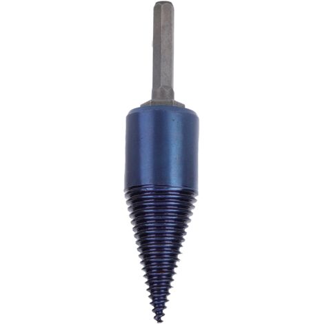 Foret à bois 32mm haute vitesse acier bleui, pointe cône pour fendre bûches, tige hexagonale.