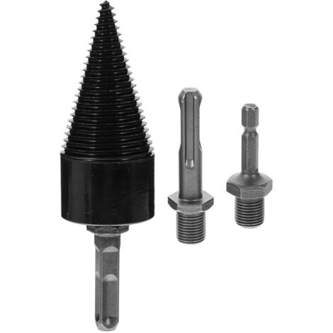 Foret à Bois Fendeur de Bûches 4 Pièces Noir 42 Mm Acier pour Perceuse Électrique Usage Extérieur Jardin Fente Rapide Résistance aux Vibrations Longue Durée