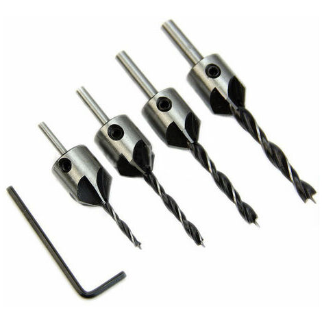 Foret A Bois Hss, Pour Chanfrein A Bois, 5 Cannelures 3Mm-6Mm, 4Pcs