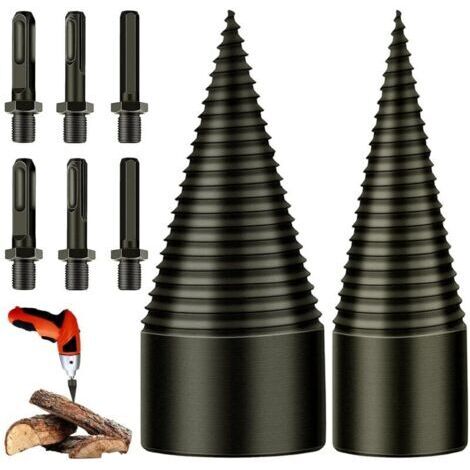 Foret à Bois pour Fendre du Bois, 32mm+42mm Fendeur de Buche, Foret Conique avec 6 Poignées pour Perceuse Électrique