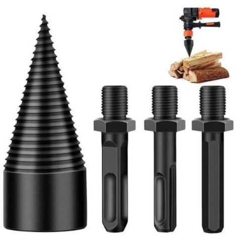 Foret À Bois pour Fendre du Bois 42mm,Fendeuse à Bois Perceuse,Tige Conique Pour Fendeuse à Bois,Durable Conique en Acier,Avec 3 Poignées,Carré/Rond/Hexagonal,Pour Coupe Bois,Fendeuse de Bois