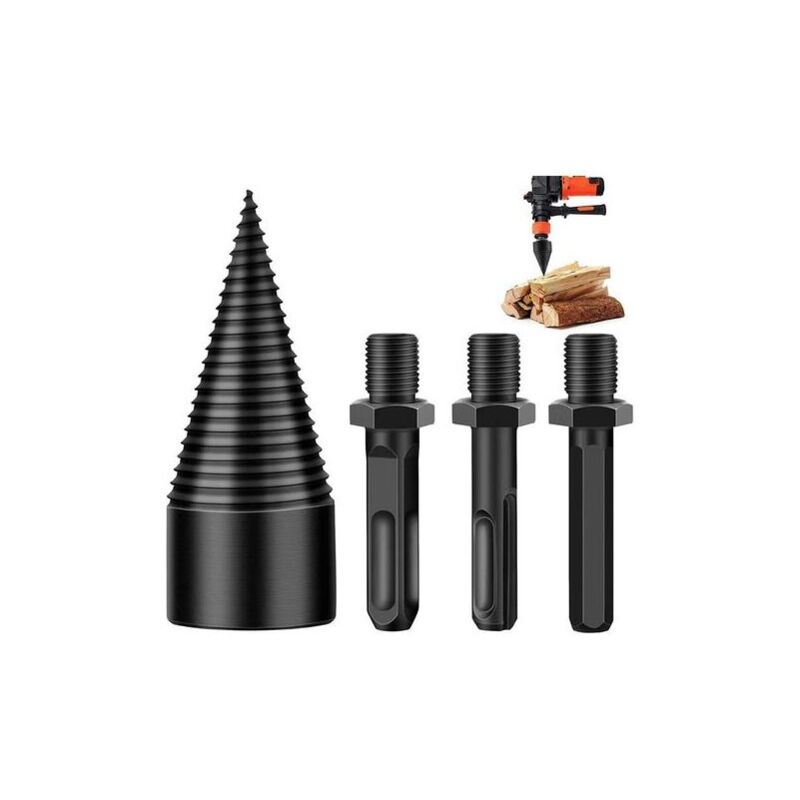 Forehill - Foret à Bois pour Fendre du Bois 42mm,Fendeuse à Bois Perceuse,Tige Conique Pour Fendeuse à Bois,Durable Conique en Acier,Avec 3