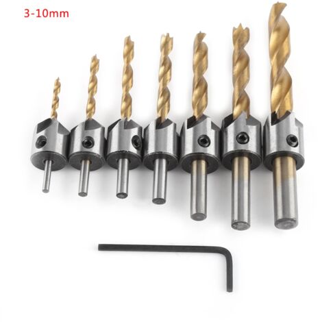 Foret à fraiser pour bois avec clé Allen, jeu de 7 pièces (3-10 mm) pour perçage et travail du bois