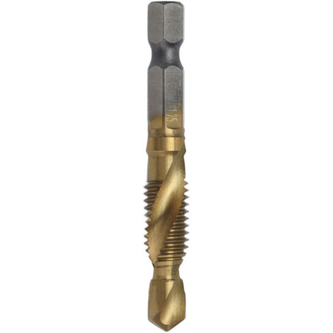 Foret à tarauder M8 à embout hexagonal revêtu titane pour bois, perçage et taraudage combinés.