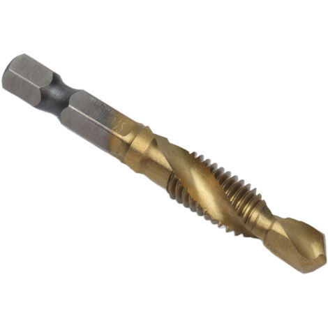Foret à tarauder M8 en titane pour bois, embout hexagonal, perçage et taraudage simultanés.