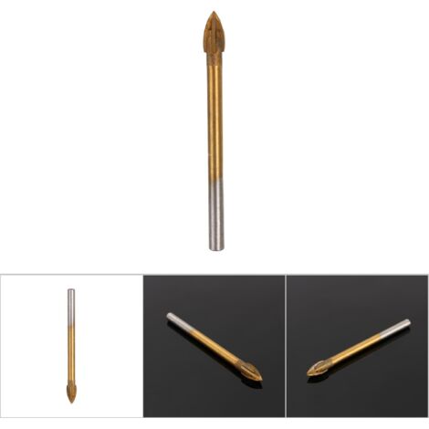 Foret à verre carbure 6mm revêtu titane avec 4 arêtes de coupe et tête en pointe de lance - Outil professionnel