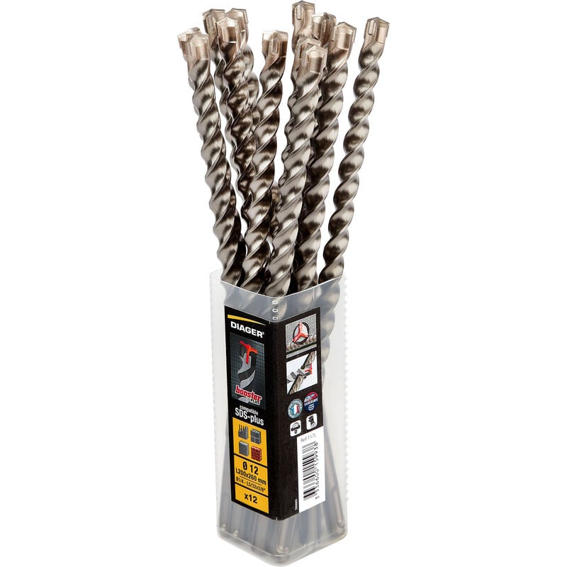 Pack de 12 Forets béton Booster-plus 3 taillants SDS-plus - 157L ø 5 Long. Utile 50 Long. totale 110