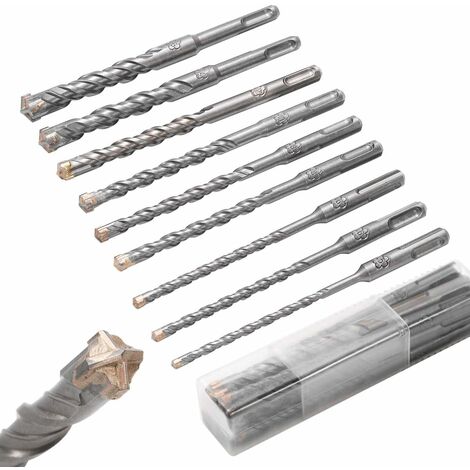 GRECQUEMYTH Foret Beton SDS Plus Meche Beton de Fabrication 5mm-16mm x 160mm Jeu de Forets a Beton Perforateur Meches Perceuse avec 4 Tranchants pour Béton Pierre Granit Brique(9PCS)Ephé