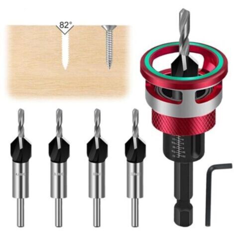 Foret Bois 4 Pces Frai Conique à Lamer Se,Perçage Précis Fraise à Lamer à queue Hexagonale 1/4",Fraise à Lamer Pour Bois Avec Butée de Profondeur,Perçage Régulier