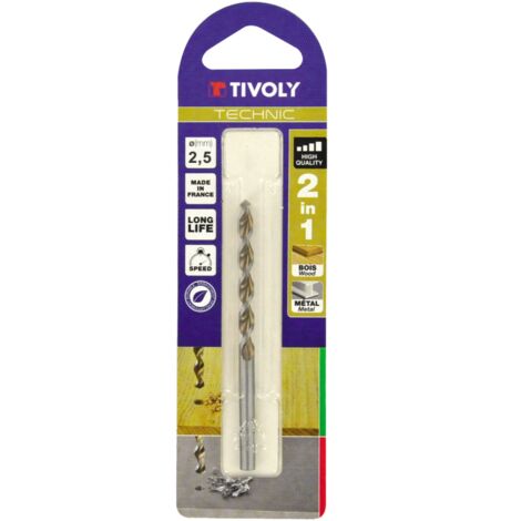 Foret Bois et Métal 2en1 Ø2.5mm Perçage rapide et précis bois durs et aciers Gradué laser précision profondeur TIVOLY TECHNIC