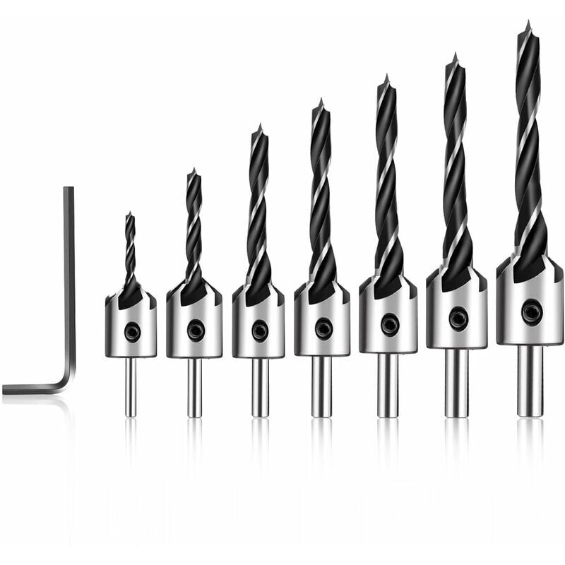 Ccykxa - Forêt Bois Fraise, Hss Foret De Fraisage Mèches Bois Fraise Conique Acier Countersink Drill Alésoir De Menuiserie Avec Clé Hexagonale