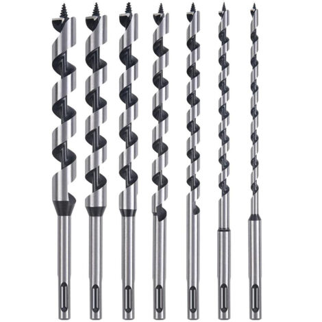Foret Bois, Mèche à Bois Hélicoïdal, 7 PCS Forets à Bois Hélicoïdaux Longs Set Diamètre 6mm/8mm/10mm/12mm /14mm/16mm/18mm pour bois tendre, bois dur