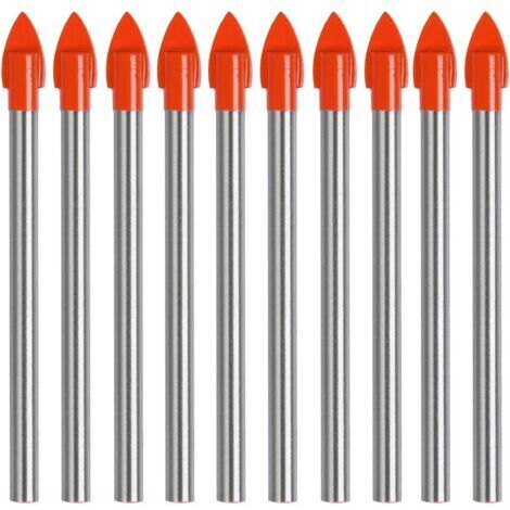 Foret Carrelage 6mm Forets à Percer Le Verre 10Pcs Foret Verre Revêtement en Titane, Meche Carrelage 6 mm Forets Carbure de Tungstene pour Forage Carrelages, Verres, Ceramiques et Bois