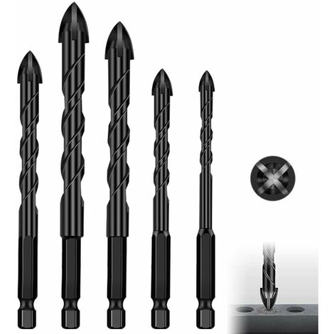 Foret carrelage,5 Pcs Foret Verre Ceramique,Meche Carrelage Pour, Maçonnerie en Plastique,Céramique,Béton,Verre,Miroirs,et Bois，Guazhuni(5mm/ 6mm/ 8mm/ 10mm/ 12mm)