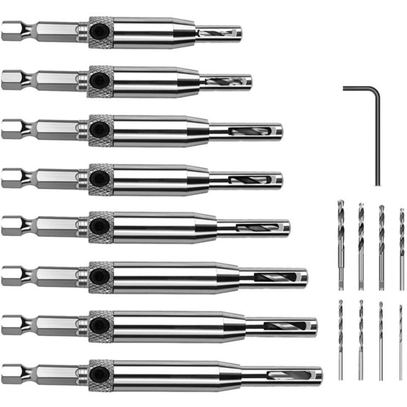 Foret à Centrer, 16 pcs Foret pour Charnière à Centrage Automatique, Outil de Perçage du Trou pour Le Travail Du Bois, Mèches de Perçage pour Fenêtre