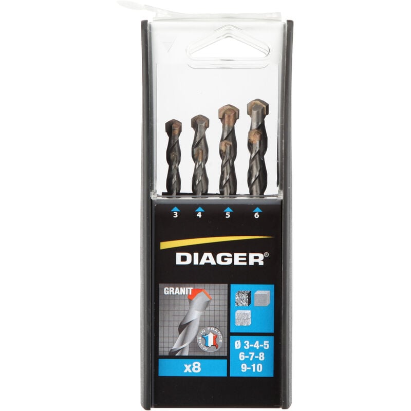 Diager - Coffret 8 forets granit attachement cylindirque - 207B