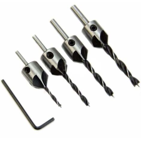 Foret d’alésage pour bois chanfrein guide foret de 4 pièces + clé