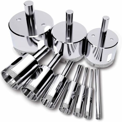 Foret de Diamant, (10 Pcs ensemble de scie-cloche), coupeur de trou de tuile, Scie diamantée (Outils de solvant pour le verre, la porcelaine, la céramique, la pierre de granit) 4-50mm