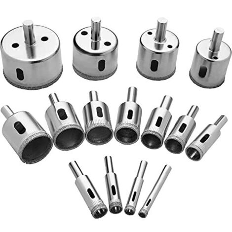 Foret de Diamant, 15 Pièces Scie Cloches Outils Set,Scie Diamantée pour Verre/Carrelage/Céramique/Marbre/Porcelaine Acier Au Carbone 8mm-50mm