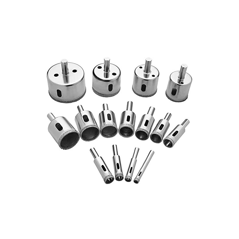 Foret de Diamant, 15 Pièces Scie Cloches Outils Set,Scie Diamantée pour Verre/Carrelage/Céramique/Marbre/Porcelaine Acier Au Carbone 8mm-50mm