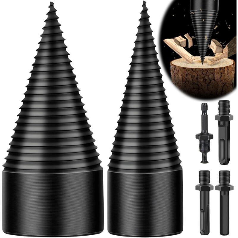 Foret de Fendage de Bois, 32+45mm Fendeur de Bois Conique, Foret À Bois pour Fendre du Bois avec 3 Poignées de Forage, Foret Fendeur de Bois ou de