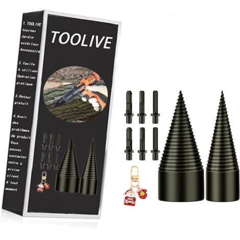 Foret de Fendage de Bois - 32mm+42mm Fendeur de Buche, Fendeuse Bois Cône, Foret Conique avec 6 Poignées, Carré/Rond/Hexagonal pour Perceuse Électrique, Fendeuse à Bois ，cadeau de Noël