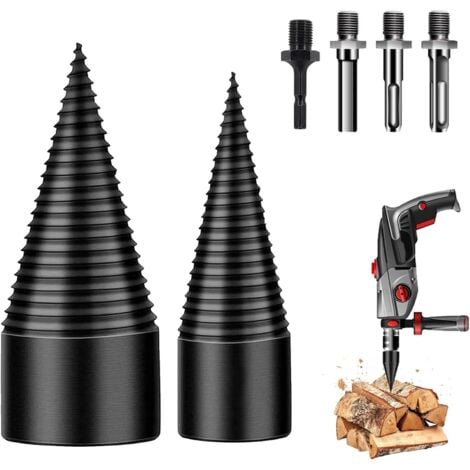 LABLANC Foret de Fendage de Bois, 32mm+42mm Fendeur de Buche, Foret Conique avec 4 Poignées, Foret À Bois pour Fendre du Bois, Fendeuse Bois Cône, Fendeuse à Bois Perceuse pour Perceuse Électrique