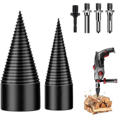 Foret de Fendage de Bois, 32mm+42mm Fendeur de Buche, Foret Conique avec 4 Poignées, Foret À Bois pour Fendre du Bois, Fendeuse Bois Cône, Fendeuse à Bois Perceuse pour Perceuse Électrique
