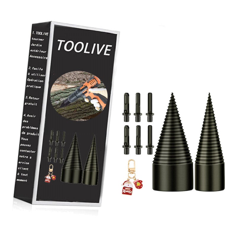 Foret de Fendage de Bois - 32mm+42mm Fendeur de Buche, Fendeuse Bois Cône, Foret Conique avec 6 Poignées, Carré/Rond/Hexagonal pour Perceuse