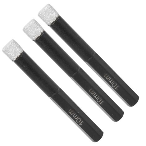 Foret Diamant 3 Pièces pour Céramique et Granit, Tige Hexagonale, Scie Cloche 10mm Noir