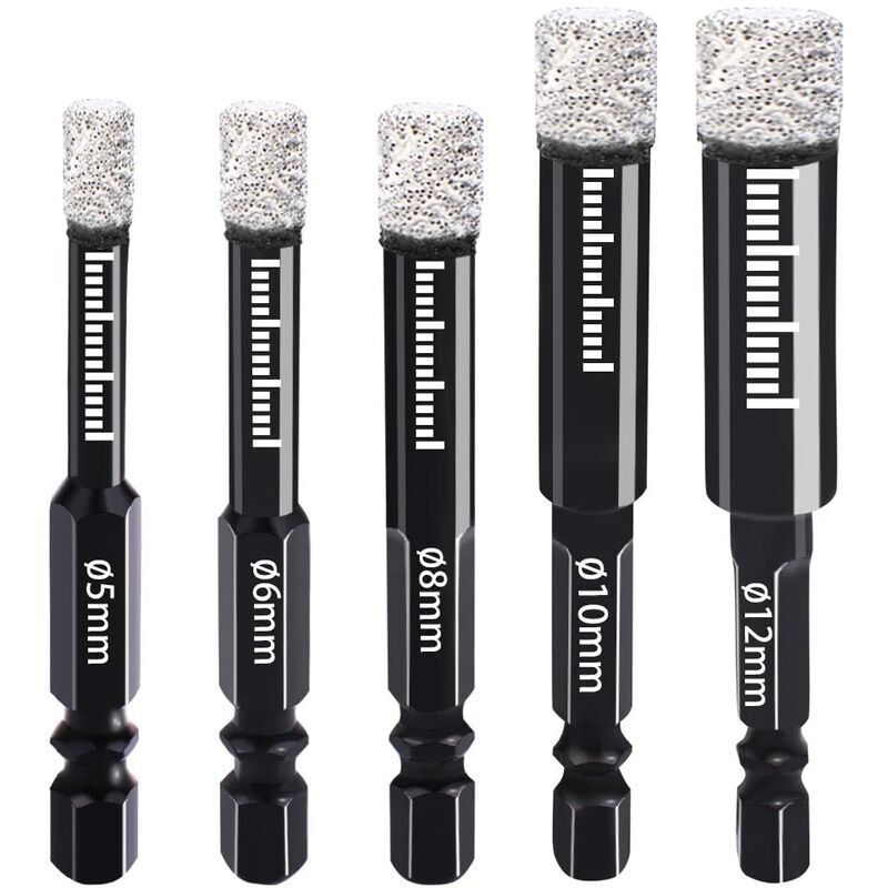 Treetalk - Foret Diamant 5mm 6mm 8mm 10mm 12mm Forets Mèches Diamant avec Tige Hexagonale pour Céramique, Granit, Verre, Porcelaine, Carrelage,