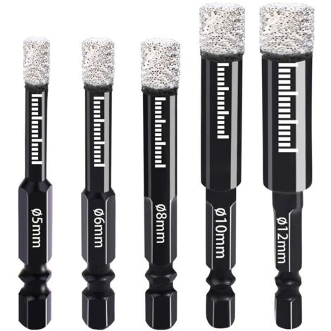 Foret Diamant 5mm 6mm 8mm 10mm 12mm Forets Mèches Diamant avec Tige Hexagonale pour Céramique, Granit, Verre, Porcelaine, Carrelage, Meuleuses D'angle Et Perceuses à Main